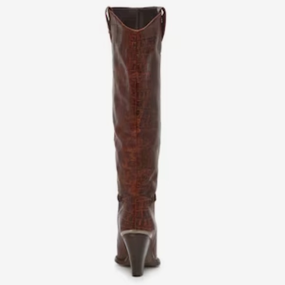 Free People Stevie Brown Leather Pointed Toe Western Style Knee High Boot 38.5 - Picture 4 of 10